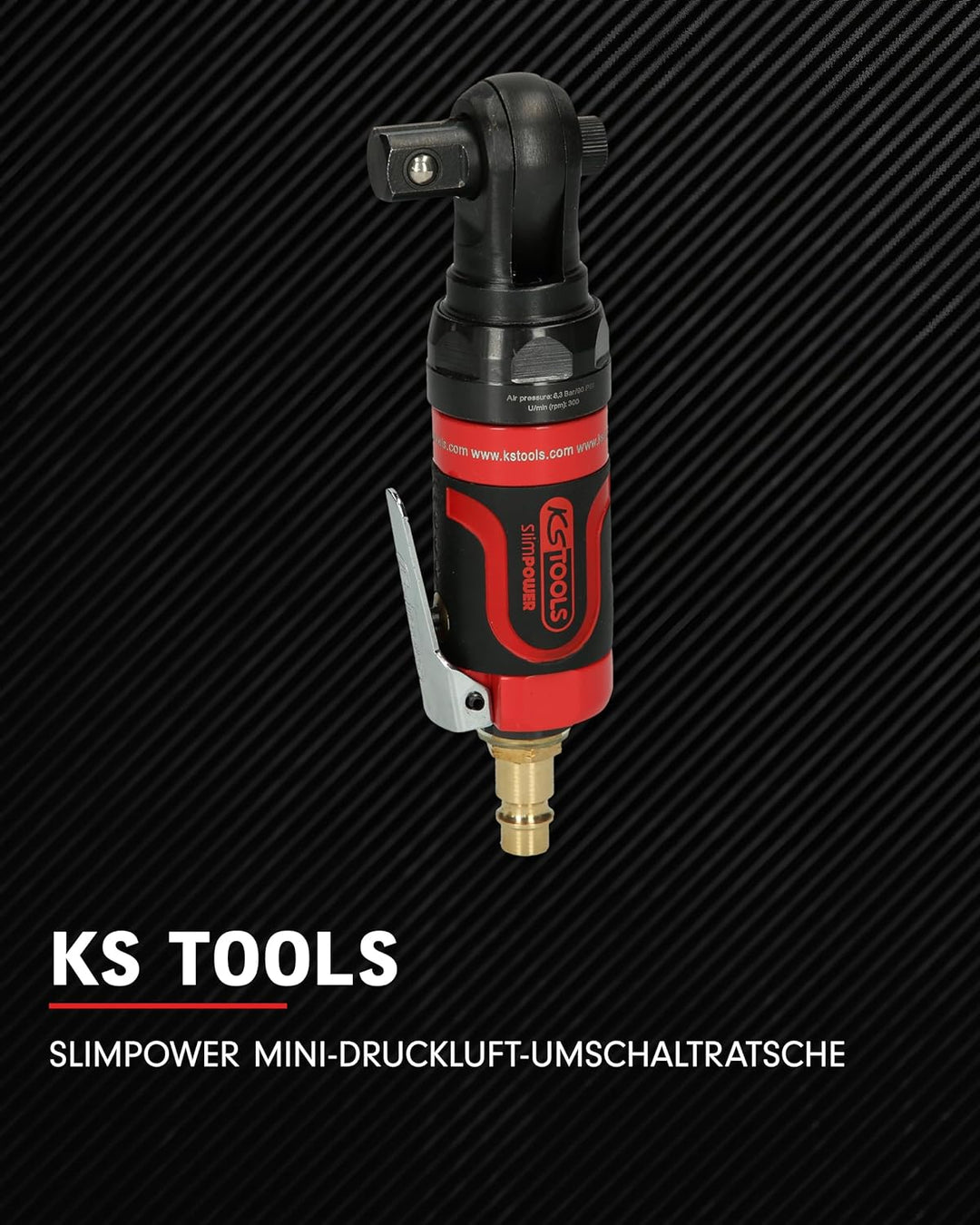 KS Tools Mini Druckluft Ratsche 1/2" SlimPOWER 515.5515 I Umschaltratsche mit Vierkantantrieb nach D