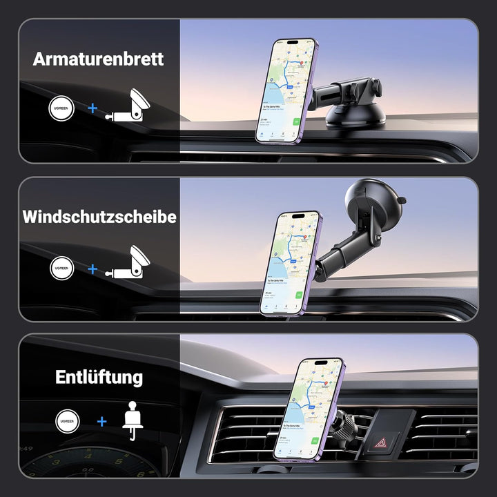 UGREEN MagSafe Autohalterung 2 in 1 Handyhalterung Auto Magnet 360° Drehbar Kfz Handyhalterung Auto