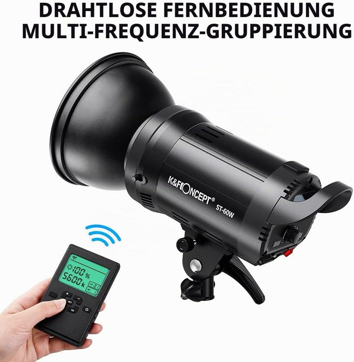 K&amp;F Concept LED Studioblitz SL-60W CRI95+ LED 5600K LED Video Licht mit Auslöser, Fernbedienung, Ein
