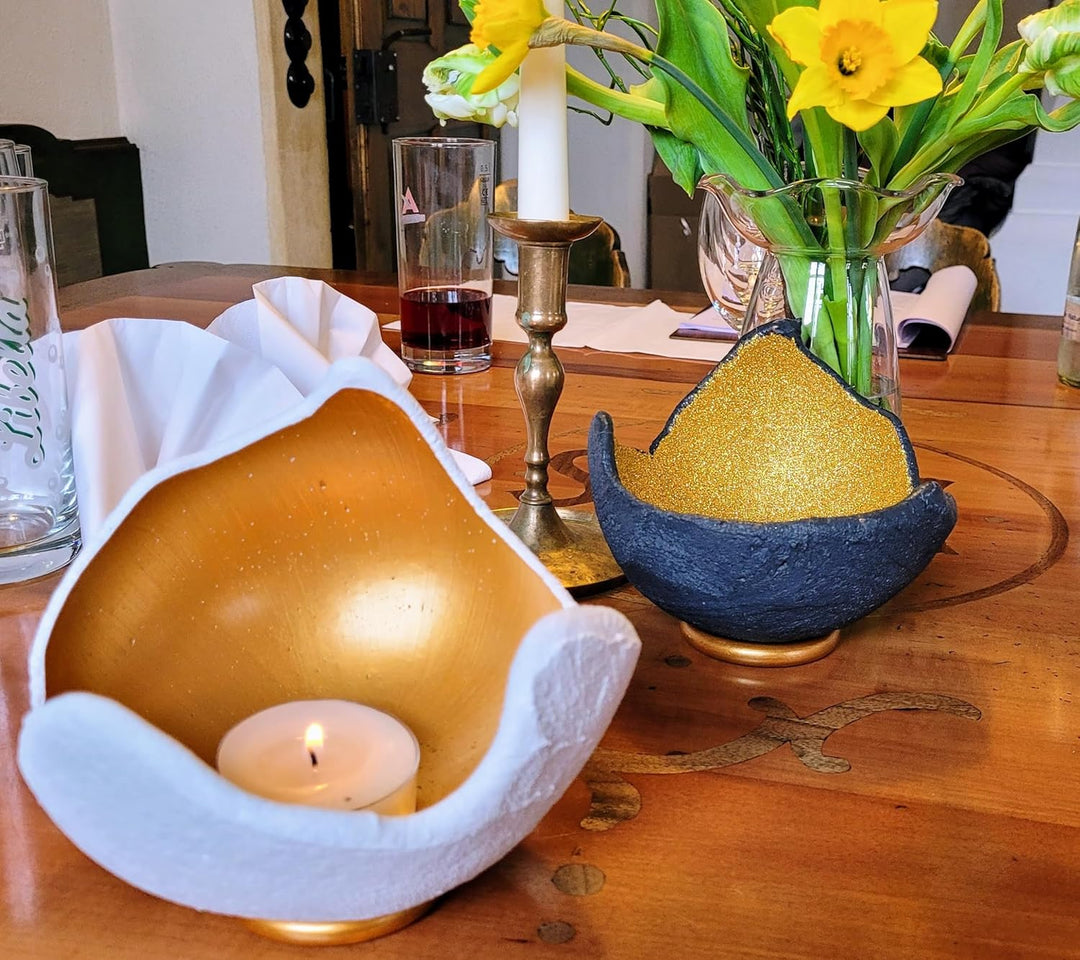 Stoamandal Lichtschale gold - S (15cm) - Beton weiss - Unikat handmade - Geburtstagsgeschenk - Einzi