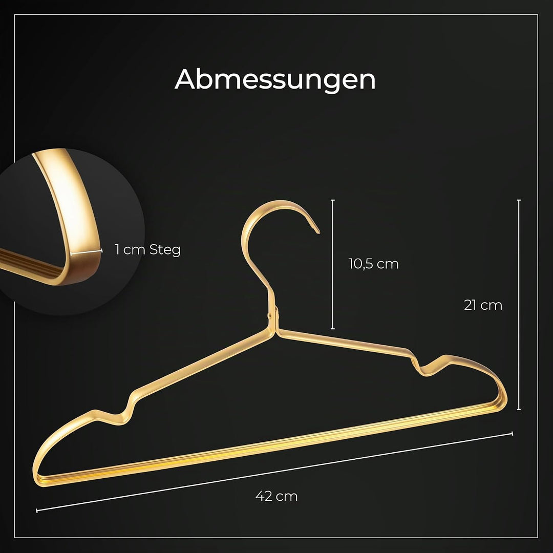 Parusia Kleiderbügel Gold, 42cm breit, 1cm stark, Kleiderbügel Metall rostfrei, formstabil, zur plat