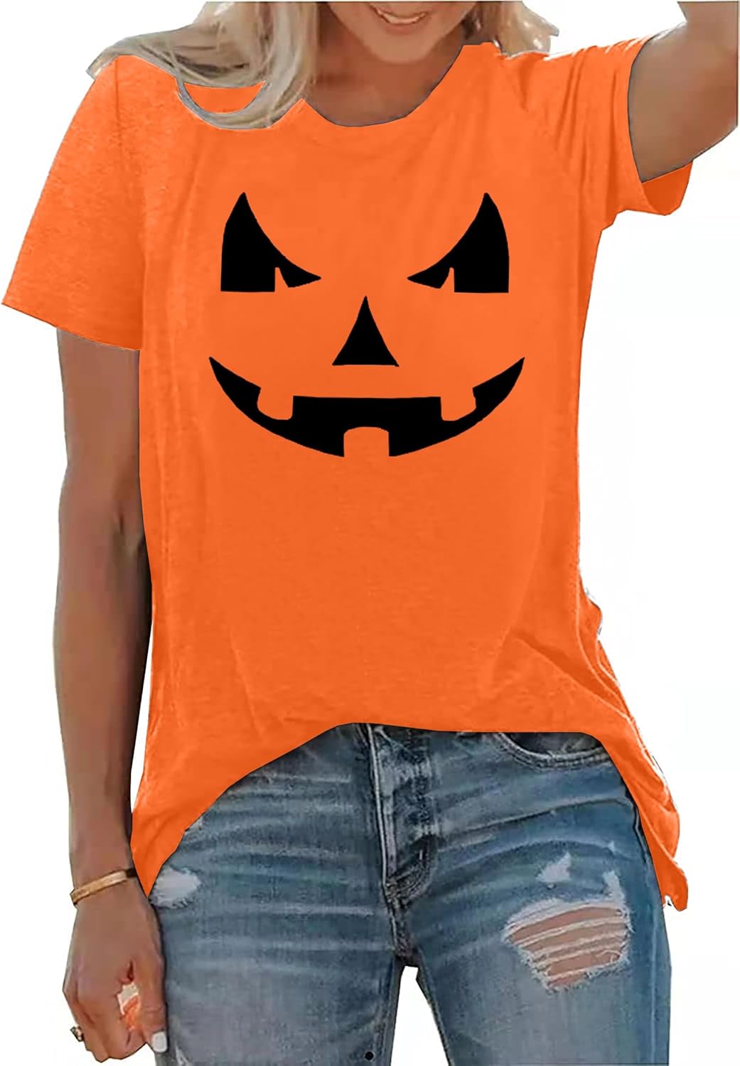 Damen Halloween KüRbisgesicht T-Shirt Frauen KüRbis Shirt Herbst Karneval Shirts M Orange1, M Orange