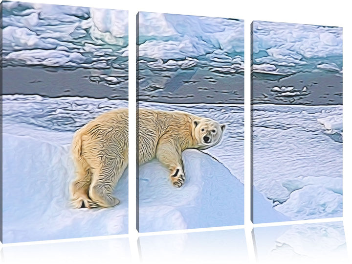 schöner Eisbär auf kleinem Eisberg NewArt 3-Teiler Leinwandbild 120x80 Bild auf Leinwand, XXL riesig