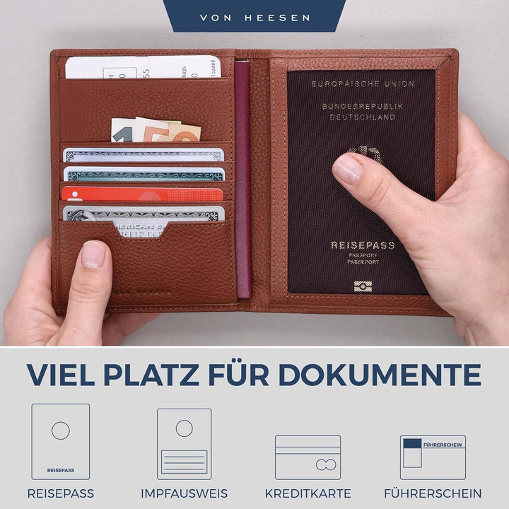 VON HEESEN® Reisepasshülle Leder Etui mit RFID-Schutz - Passhülle Passport Reisepass Mappe Hülle Org