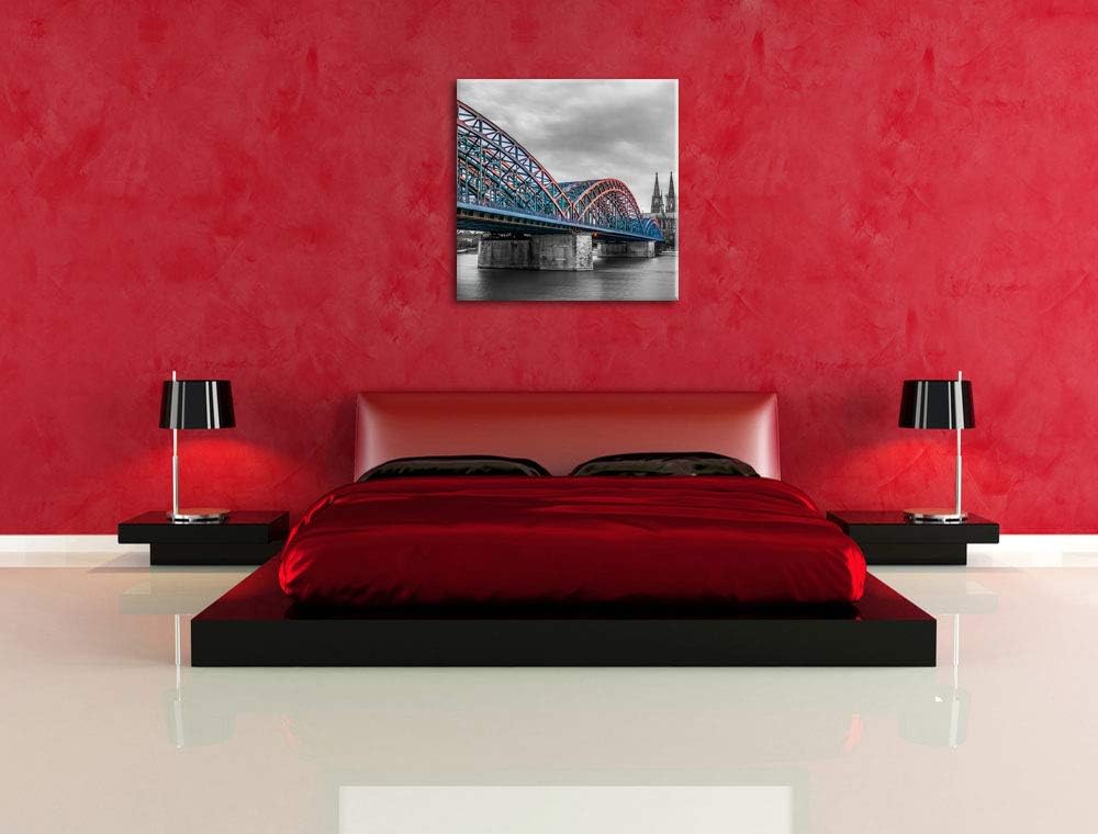 Pixxprint Brücke Kölner Dom als Leinwandbild Quadratisch | Grösse: 70x70 | Wandbild| Kunstdruck | fe