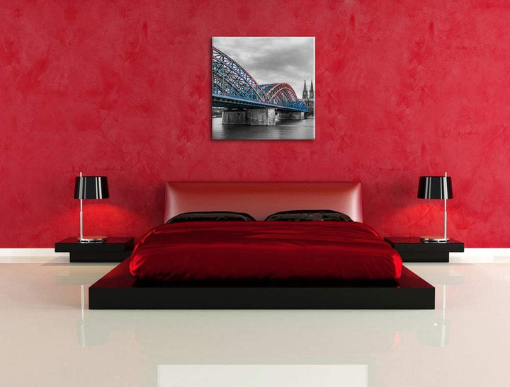 Pixxprint Brücke Kölner Dom als Leinwandbild Quadratisch | Grösse: 70x70 | Wandbild| Kunstdruck | fe
