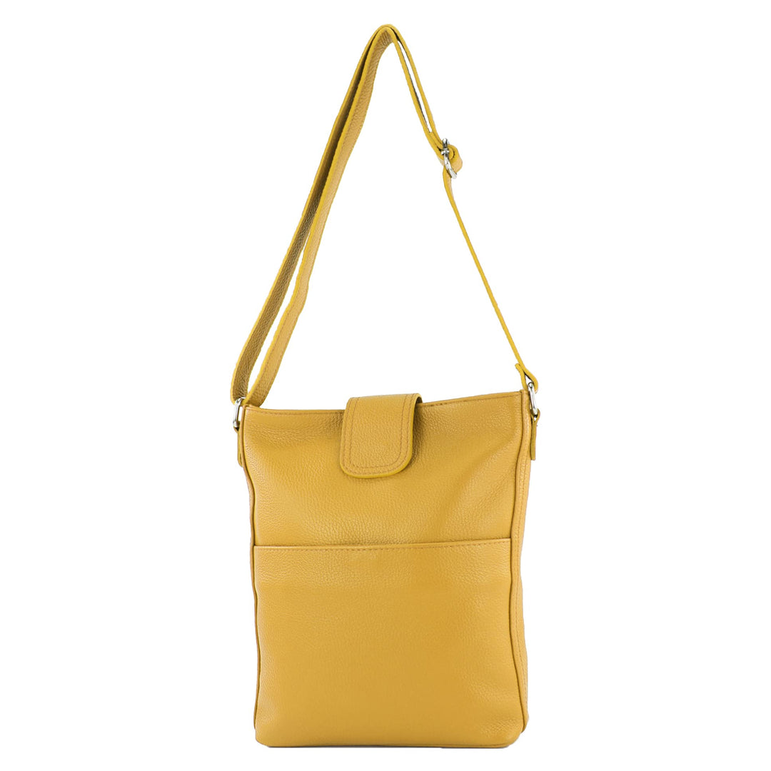 modamoda de - T224 - ital. Umhängetasche Schultertasche Medium aus Leder Senfgelb, Senfgelb