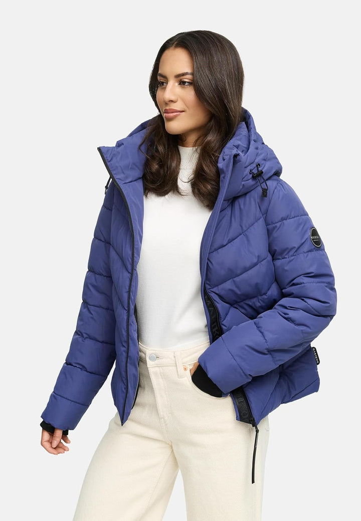 MARIKOO Damen Winterjacke warme Steppjacke mit abnehmbarer Kapuze Samuiaa XVI XS-3XL S Blue Violet,