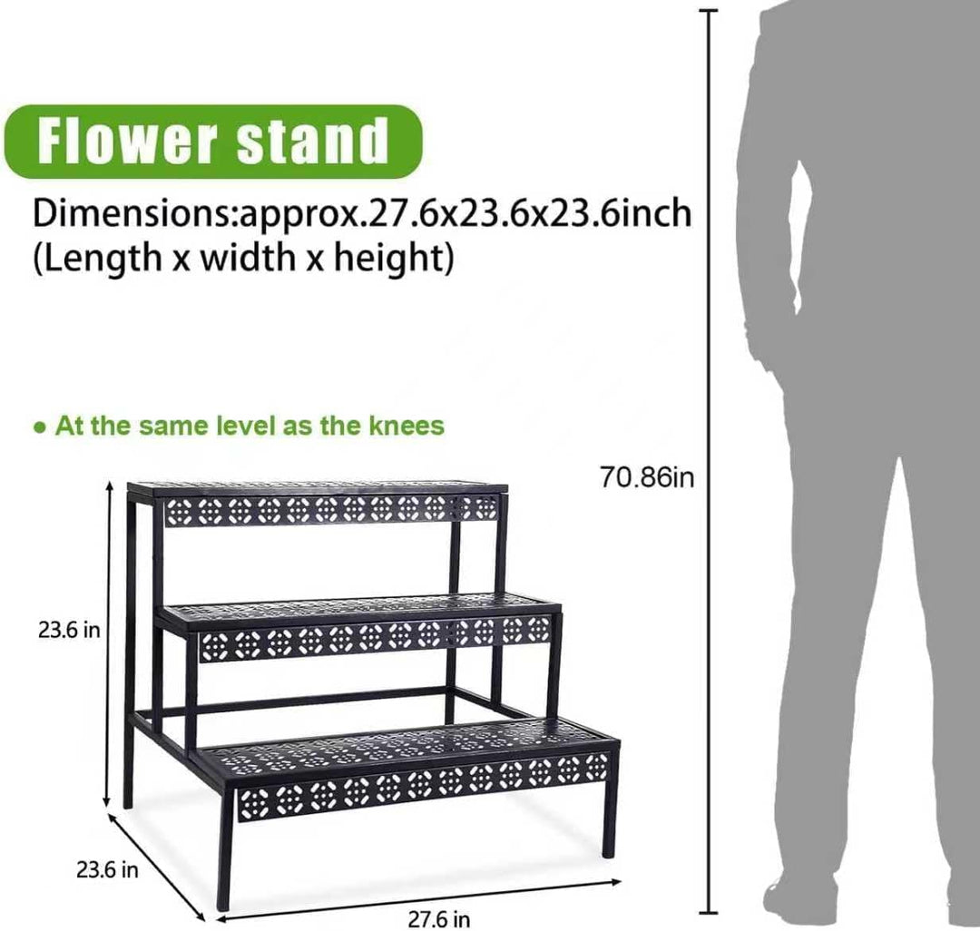 Blumenständer, Pflanzenregal aus Metall, 3 Stufen Pflanzenständer, Blumentreppe mit Grosser Kapazitä