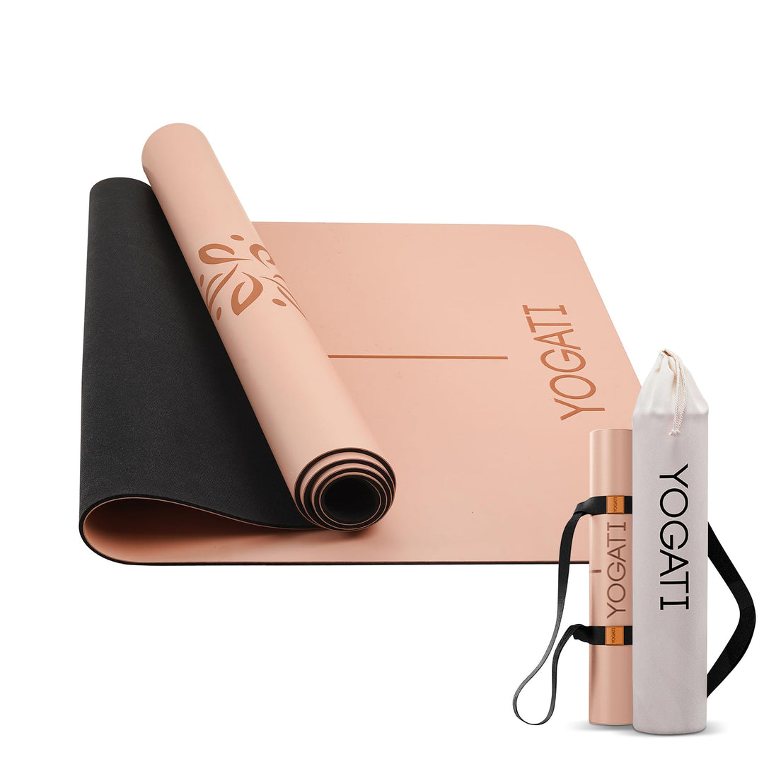 YOGATI® Yogamatte rutschfest Naturkautschuk mit Tasche - Yoga Matte gross mit Markierung, Sportmatte