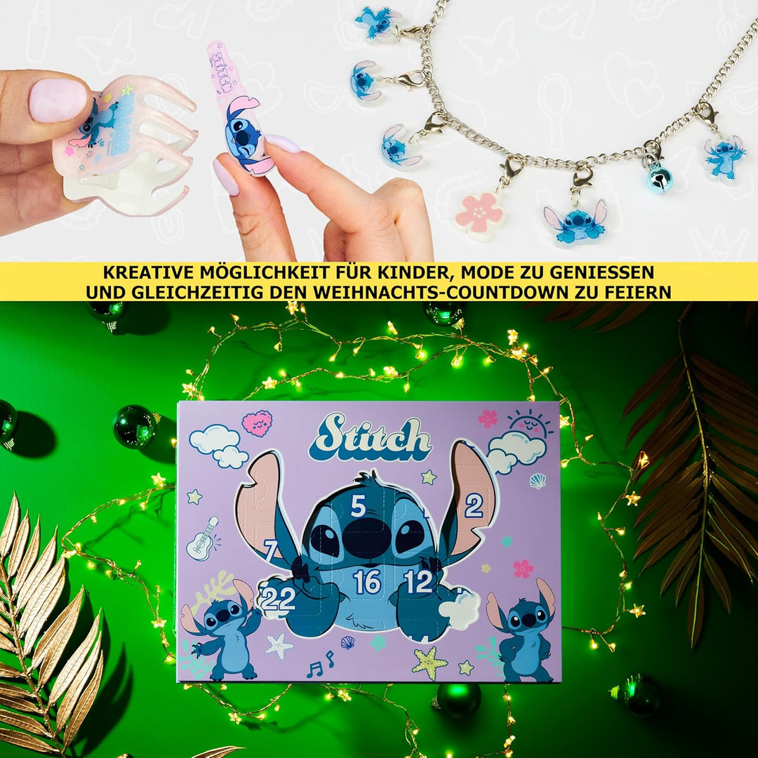 Get Trend Disney Stitch Adventskalender 2025 Mädchen, mit Haarschmuck & Schmuck, Weihnachts Countdow