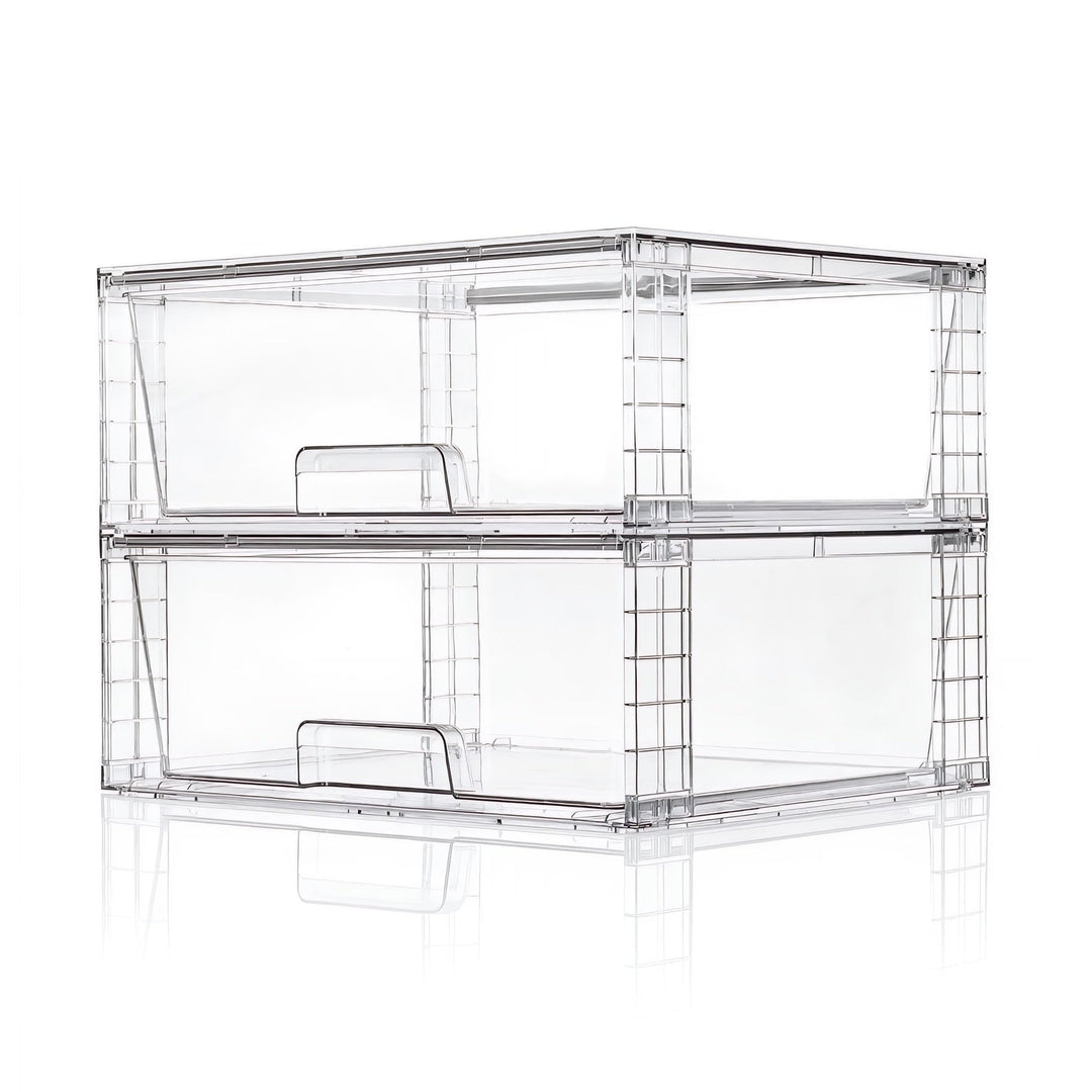 2er Set Breite Stapelbare Aufbewahrungsschubladen für Bad und Küche, Hochfeste Klare Acryl Organizer