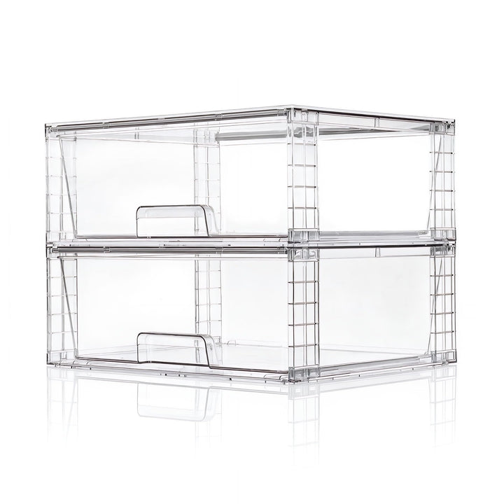 2er Set Breite Stapelbare Aufbewahrungsschubladen für Bad und Küche, Hochfeste Klare Acryl Organizer