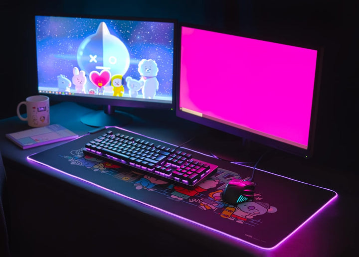 Mousepad - Mauspad LED BT21 - RGB Mauspad XXL 14 LED-Licht-Modus mit rutschfestem Gummigrundfläche u