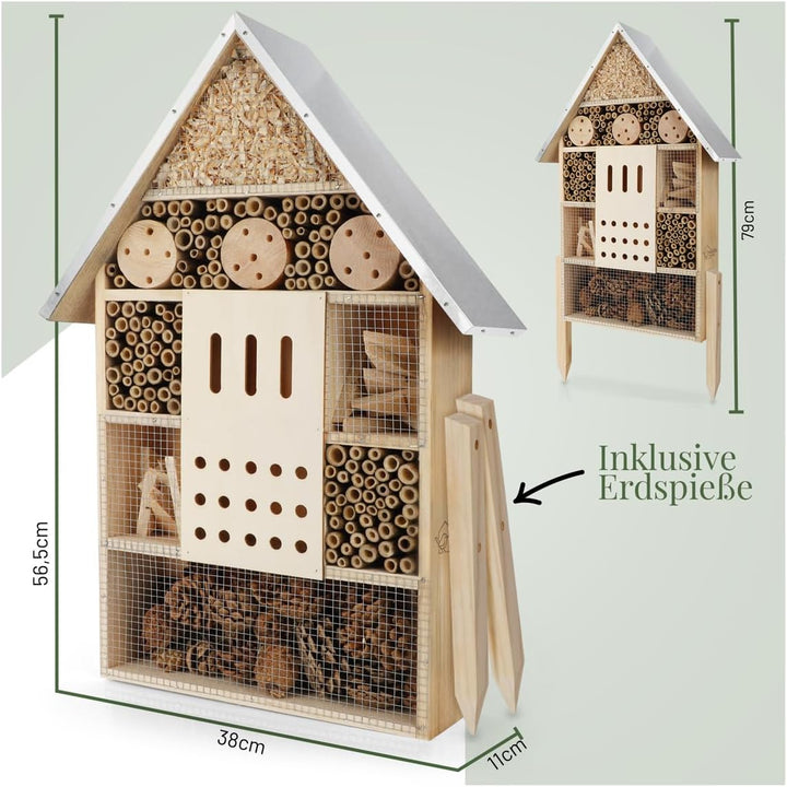 WILDLIFE HOME Insektenhotel XXL Stehend 2 Stück I Bienenhotel mit Standfuss 79 cm &amp; Metalldach I Gro