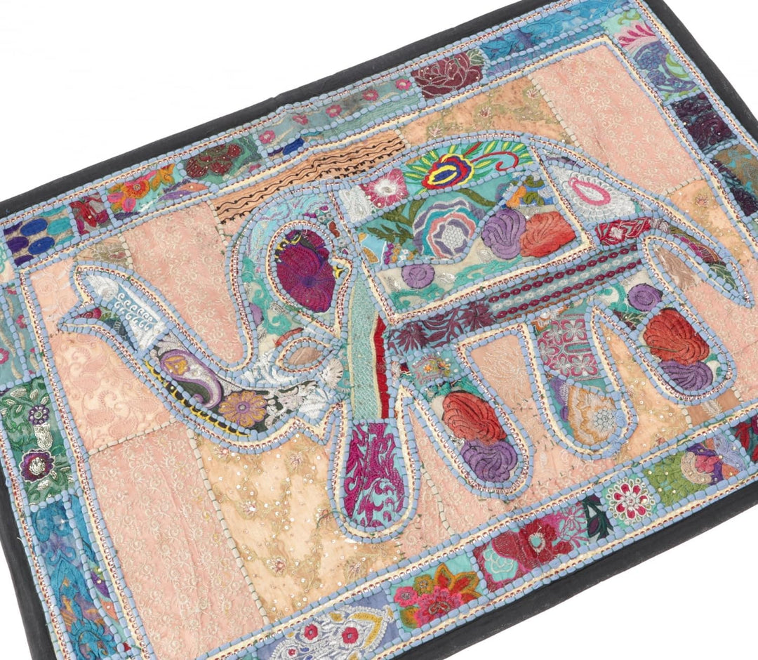 GURU SHOP Orientalischer Elefant Tischläufer, Wandbehang, Einzelstück 95x65 cm - Motiv 12, Mehrfarbi