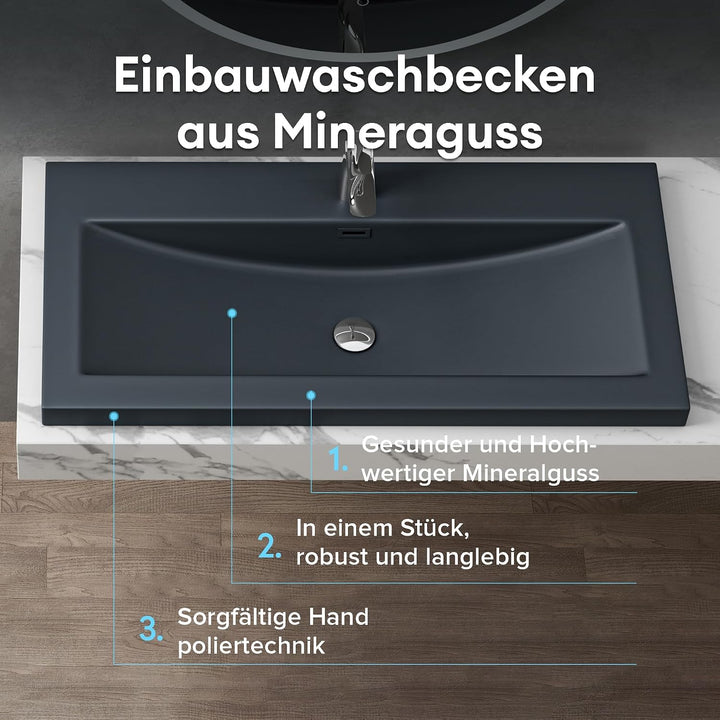 Design Waschbecken Colossum01, Matt Anthrazit aus Gussmarmor, Waschtisch, Waschplatz, Einbauwaschbec
