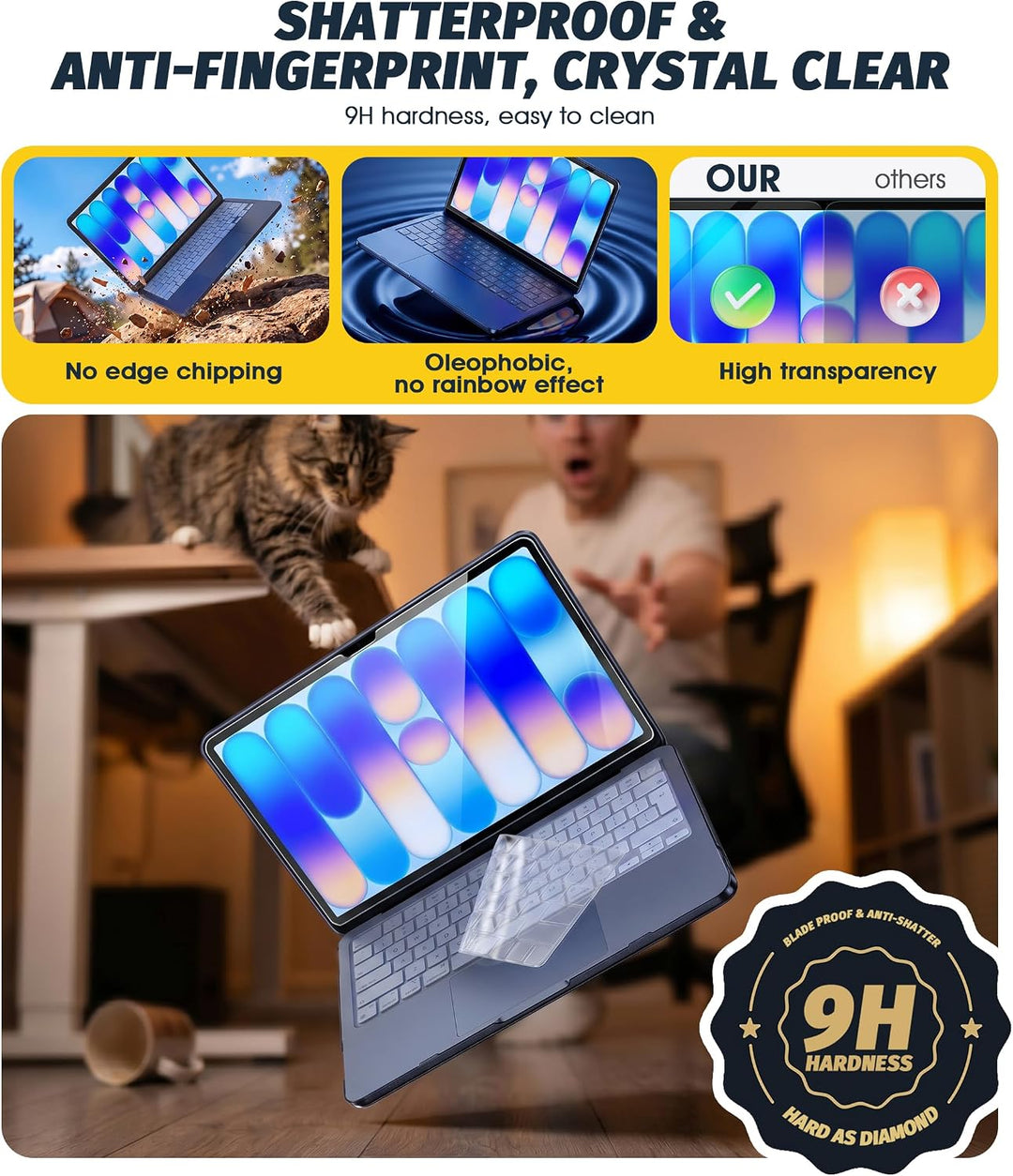NEWZEROL Hülle + 3 Stück Schutzfolie Kompatibel für MacBook Neo, Glitzer Hülle + Gehärtetes Glas + T