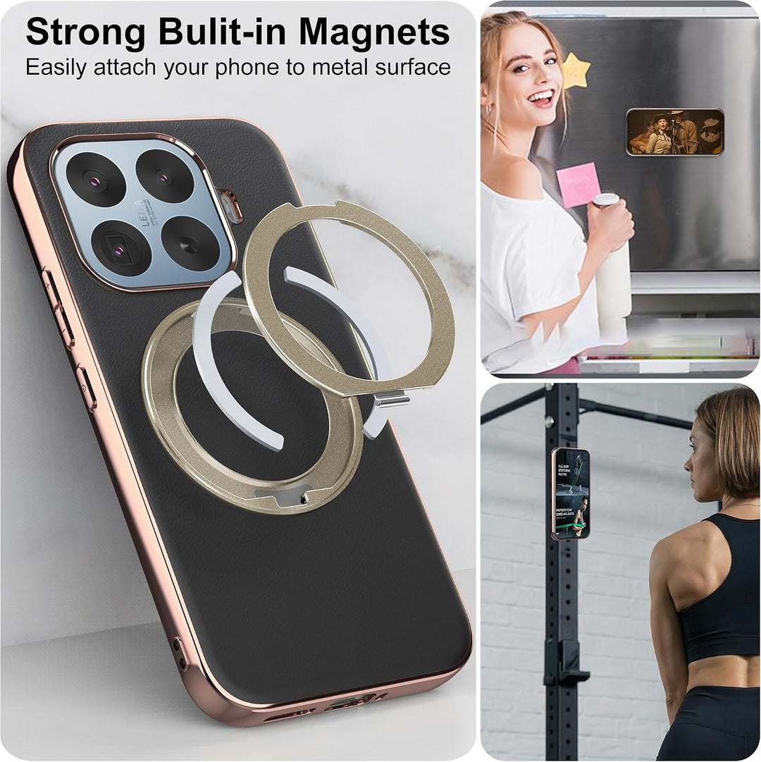 Magnethülle für Xiaomi 17T, luxuriöse Lederrückseite mit Ständer, 360° Verstellbarer Ständer, stossf
