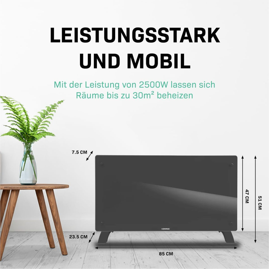 VONROC Elektroheizung energiesparend 2500W - Konvektor Heizung [30qm Räume] - Mobile Elektrische Hei
