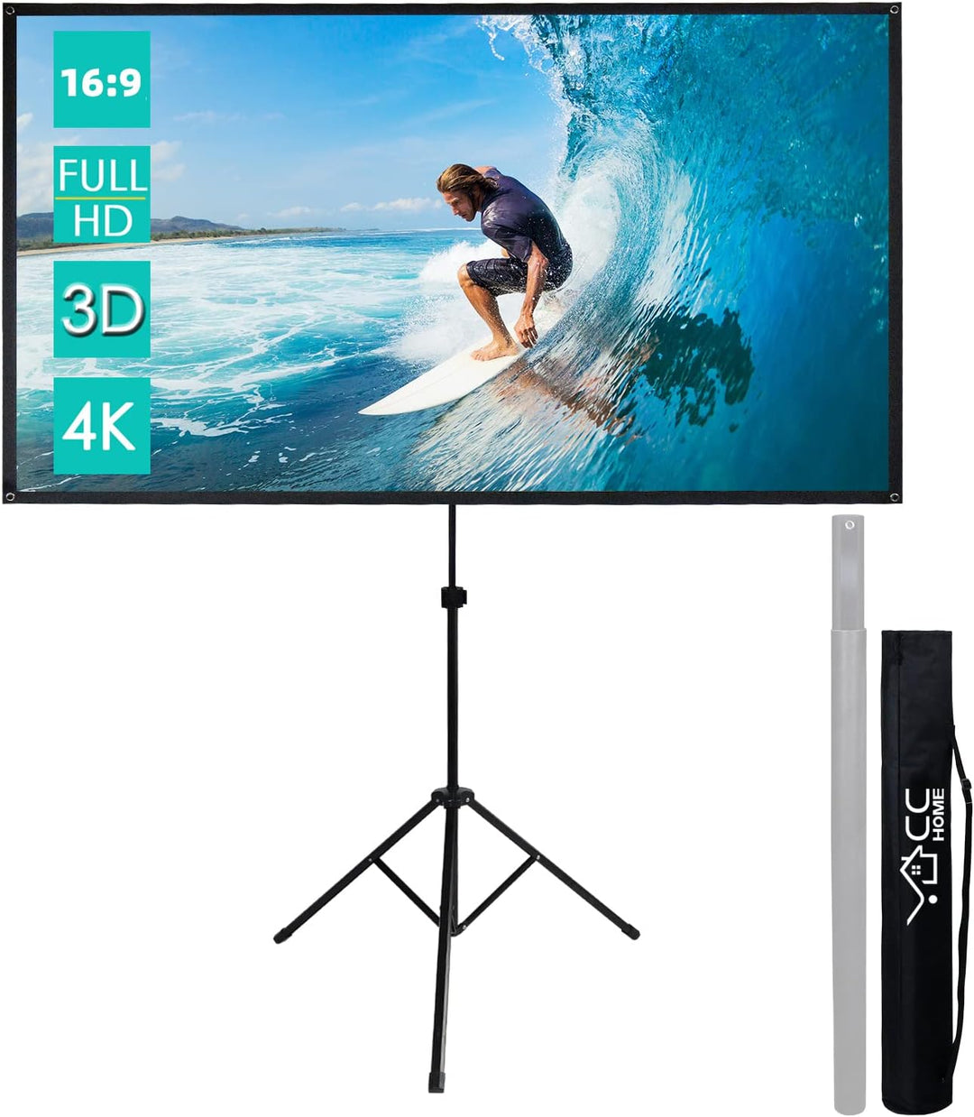 CCLIFE Klappbar Beamer Leinwand mit Stativ Inklusiv Montagematerial 80/90 / 100 Zoll Projektionslein
