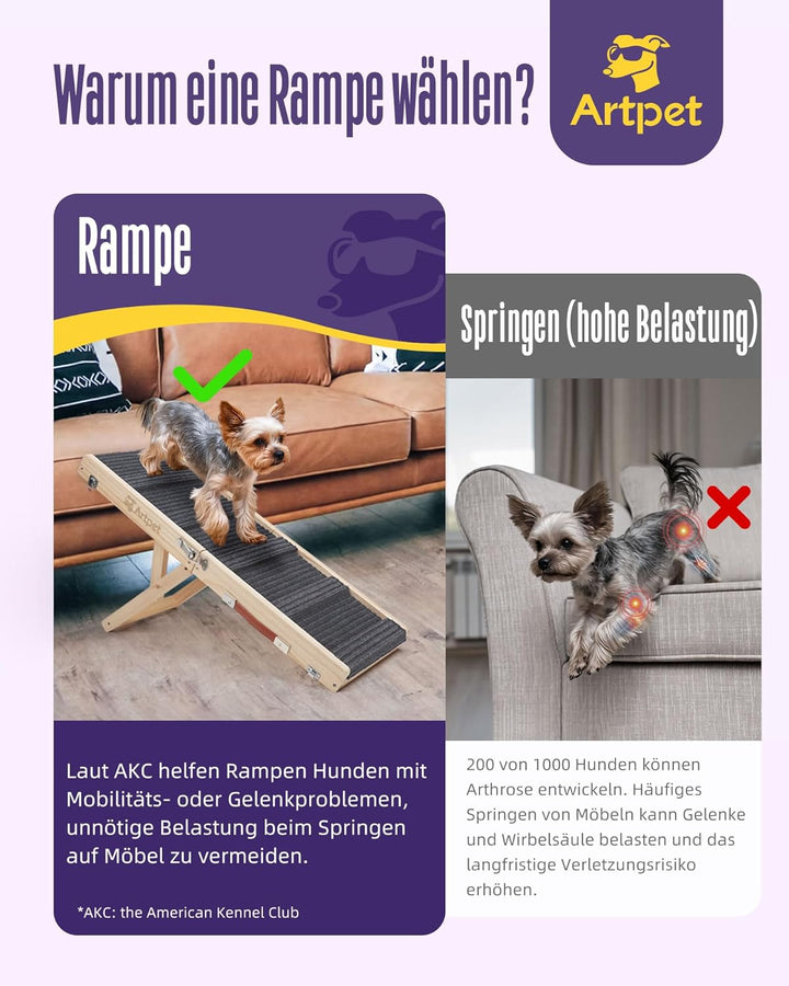 Artpet Hunderampe für Sofa Bett Klappbar Rampe Klappbar für kleine Hunde Katzen Einstellbar 34-53 cm
