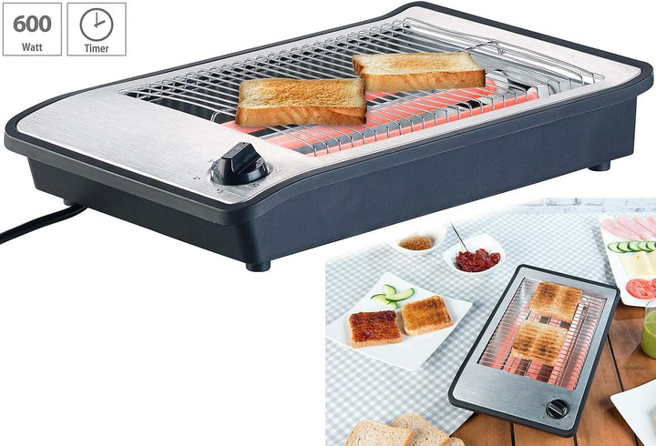 Rosenstein & Söhne Toaster: Flachtoaster für bis zu 4 Brötchen, 3 Heizelemente, Timer, 600 Watt (Tis