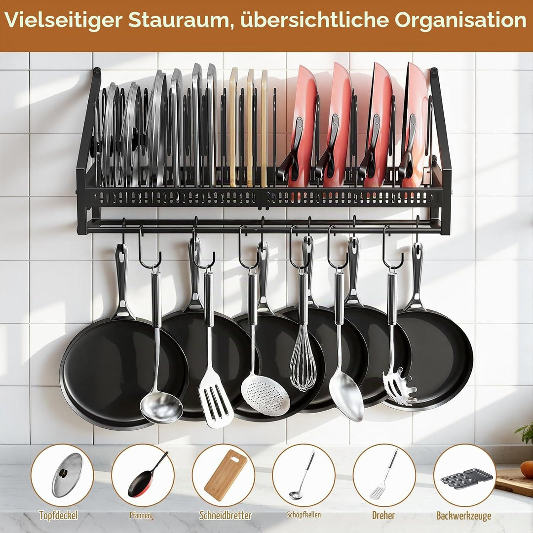 Housolution Pfannenhalter Wand, 63cm Robuster Topfdeckel Organizer Topfdeckelhalter mit 14 Verstellb