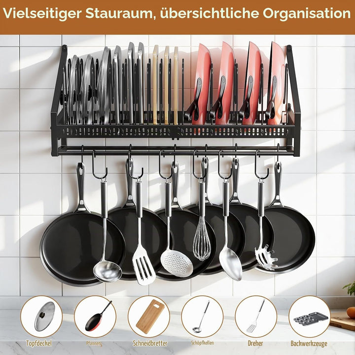 Housolution Pfannenhalter Wand, 63cm Robuster Topfdeckel Organizer Topfdeckelhalter mit 14 Verstellb