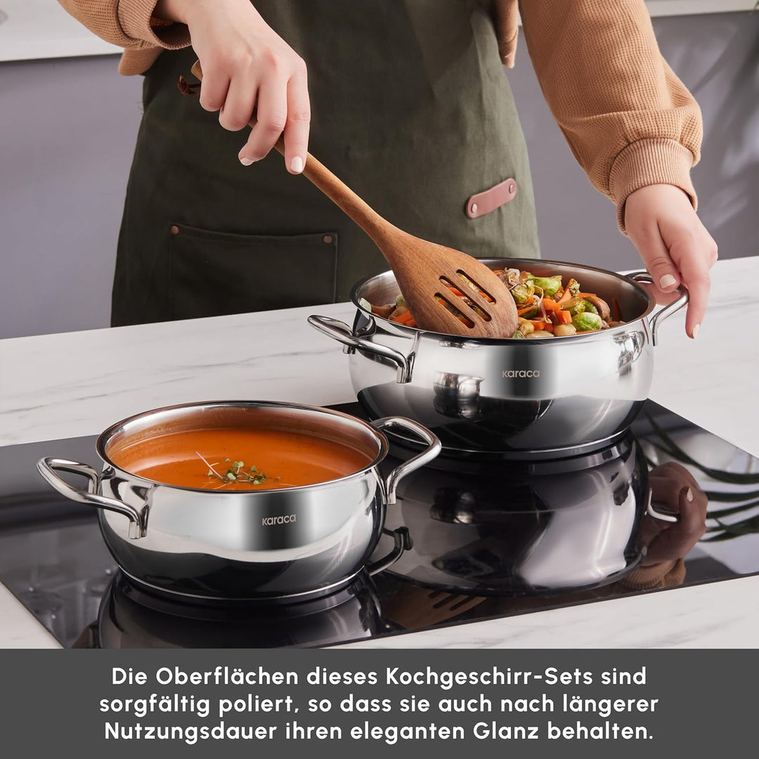 Karaca Emirgan 8-Tlg, Kochgeschirr Set aus Stahl Topfset, Kochgeschirr set, Kochtopfsets, Edelstahl,