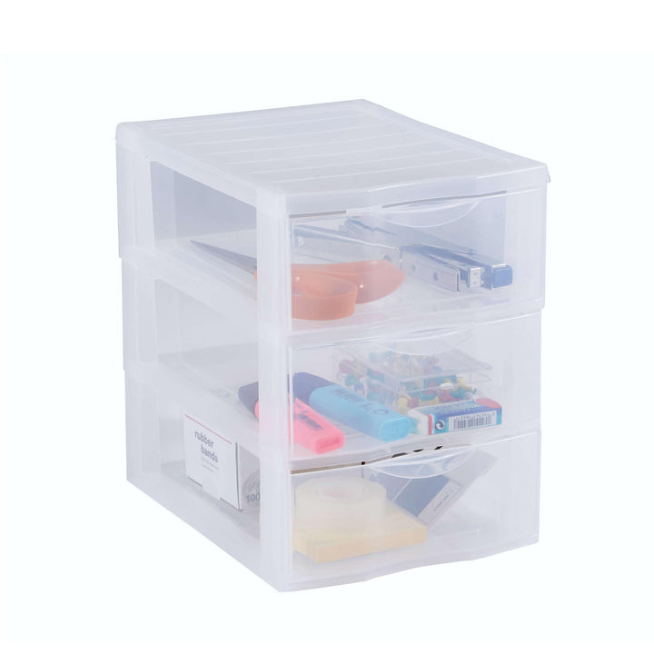 SUNDIS Orgamix, schubladenbox aus Kunststoff, 3 transparente Schubladen im Format A5, Höhe 25,5 cm,