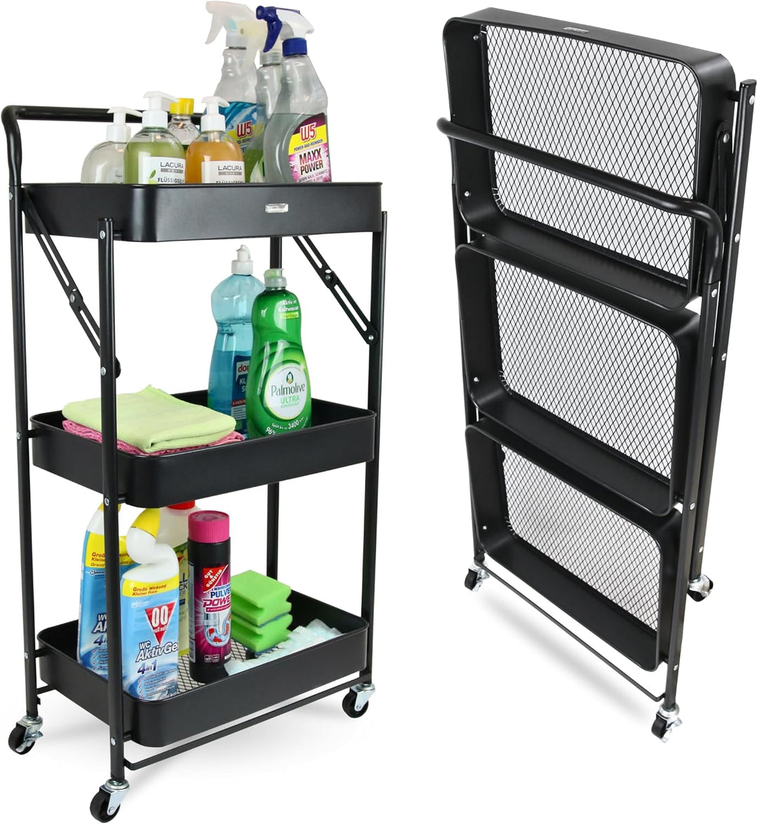 deluxe4home® Servierwagen mit 3 Ebenen Klappbar I Servierwagen Küchenwagen mit Griff I Rollen mit Br