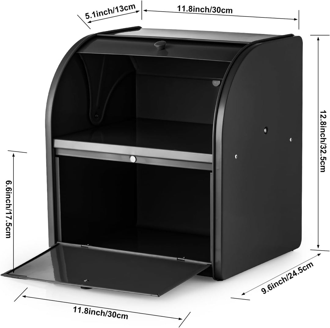 Brotbox aus Metall für Küchenarbeitsplatte, Doppelschicht, Roll-Top-Brotaufbewahrungsbehälter, Leben