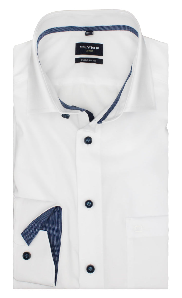 OLYMP Herren Businesshemd Langarm Luxor,Einfarbig,modern fit,Global Kent 42 Weiss 00, 42 Weiss 00