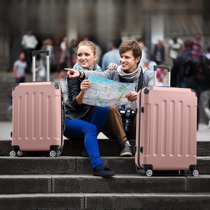 LEADZM Koffer Set 3 Teilig, Reisekoffer Set, Kofferset mit 4 Rollen und Zahlenschloss, Handgepäck, A