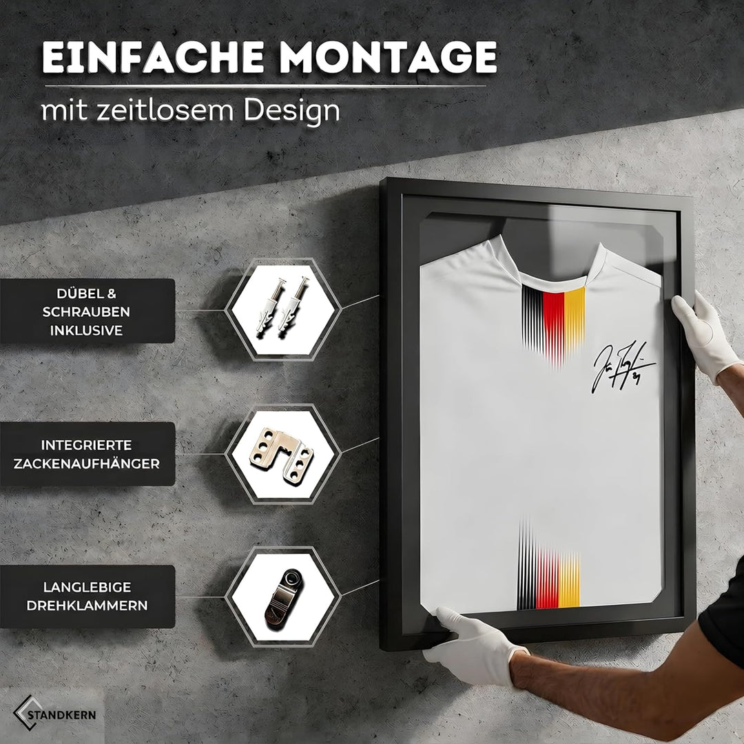 3D Trikotrahmen Fussball - Bilderrahmen für Trikot mit faltenfreier Fixierung - Trikot Bilderrahmen