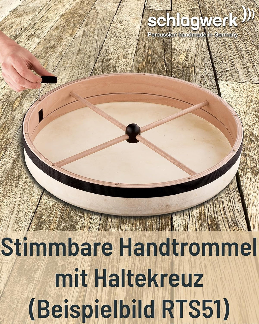 Schlagwerk RTS51 Rahmentrommel Frame Drum Natural -Handtrommel mit Haltekreuz - ⌀ 50 cm / 20 Zoll /