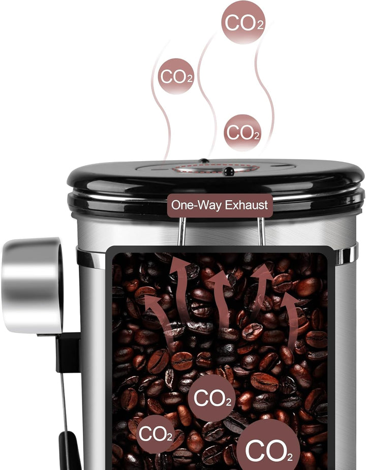 ROCKY&CHAO Kaffeedose Luftdicht aus Edelstahl 1,8L Kaffeebhnen Behälter mit Sichtfenster an der Seit