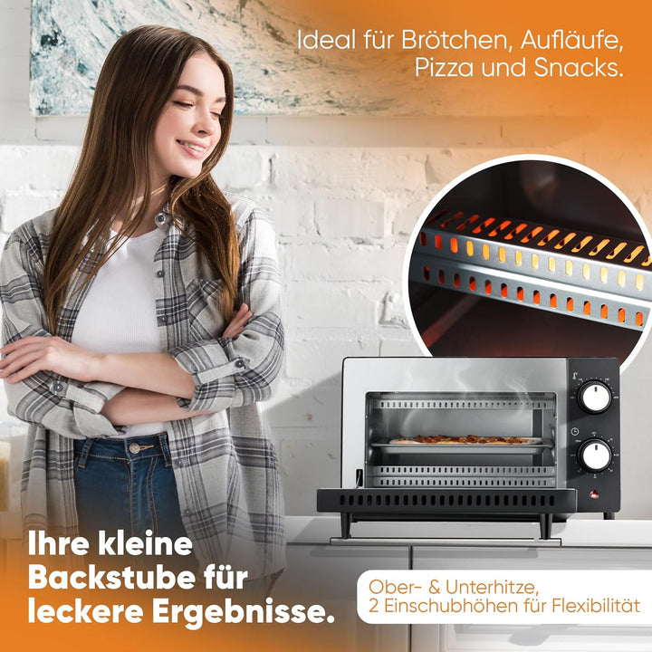 Clatronic MB 3746 Minibackofen, 8 Liter Backraum, Ober- und Unterhitze, 60 Minuten-Timer mit Endsign