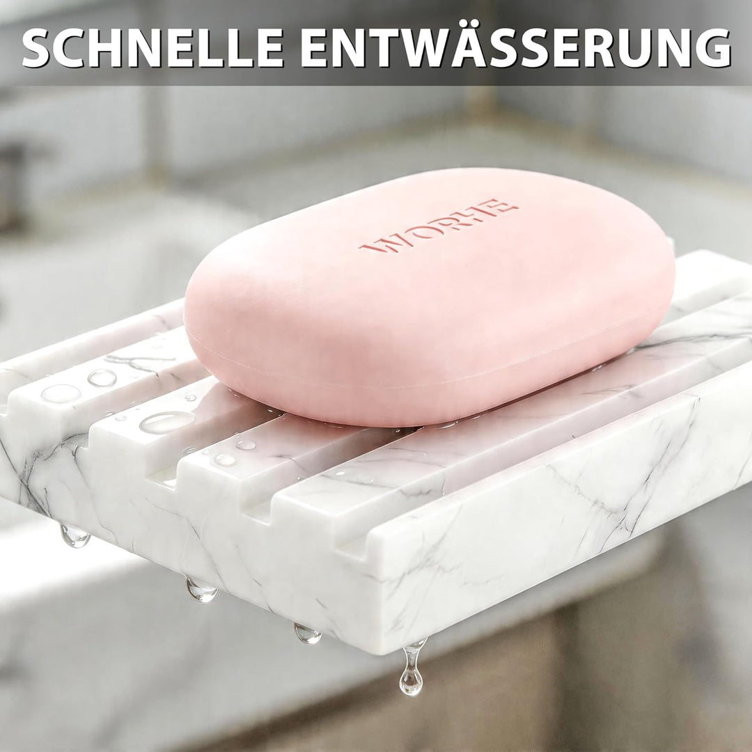 Seifenschale, natürlicher Marmor-Seifenhalter, weisser Seifenbehälter für das Bad, Schwammschale mit