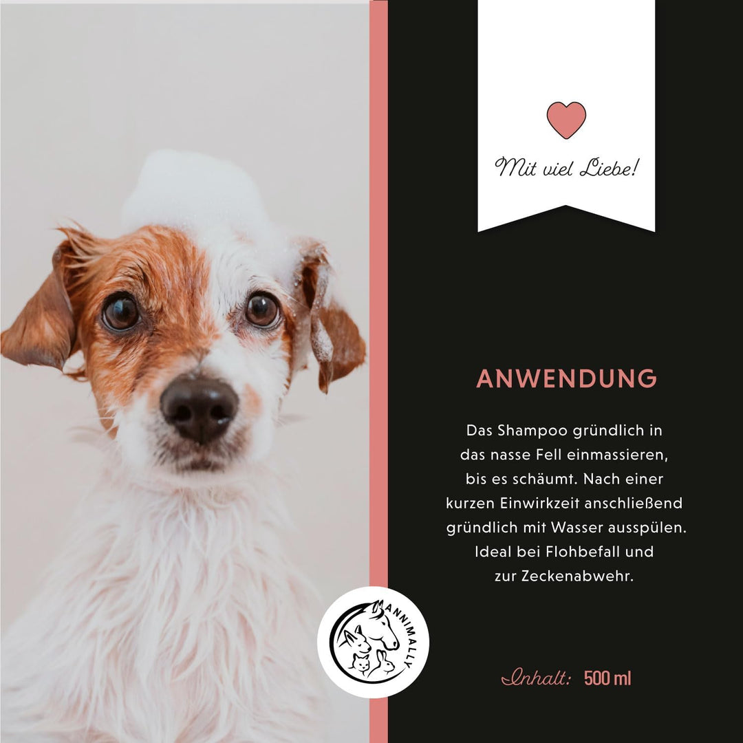 Annimally Anti Zecken und Flohshampoo Hund - Shampoo gegen Zecken, Flöhe &amp; Milben für Hunde - Hundes