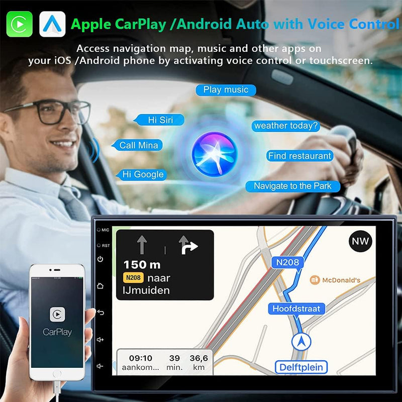 Podofo 2 DIN Autoradio mit Apple Carplay & Android Auto, 7 Zoll Touch Display Radio Auto mit Bluetoo