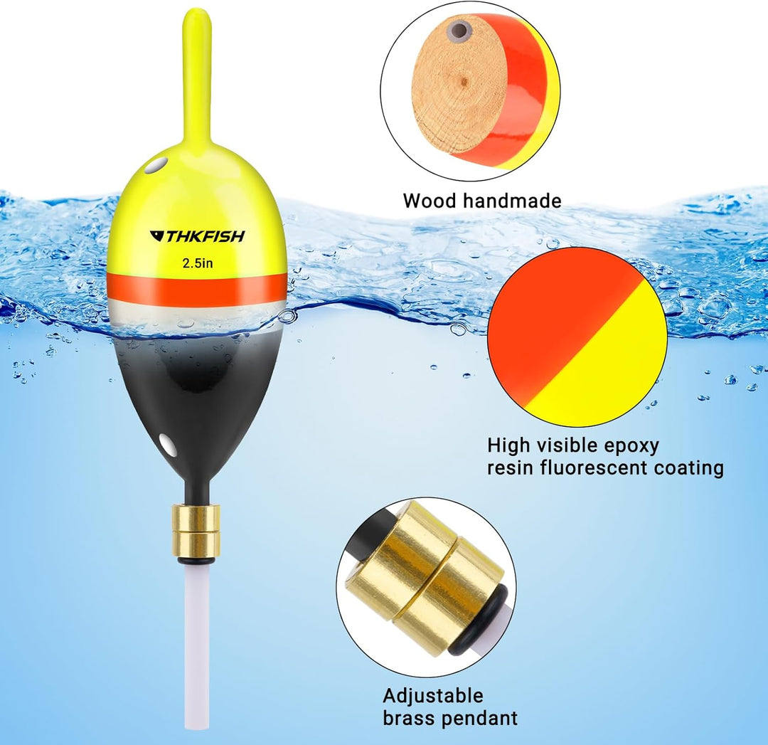 THKFISH Angelposen Set, 5 Stück Holz Posen Angeln, Schwimmer Angeln Bobber Float mit Verstellbarer M