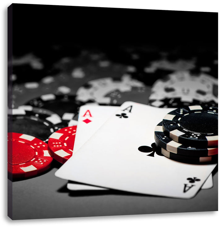 Pixxprint Spielkarten auf Pokertisch als Leinwandbild/Grösse: 70x70 cm/Wandbild/Kunstdruck/fertig be