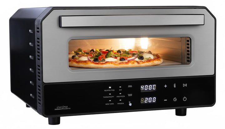 Backofen: Elektrischer Pizzaofen mit Pizzastein, bis 400 °C, 1.700 Watt, Timer (Küchenzubehör, Brotb