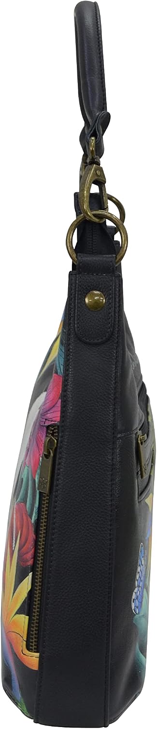 Anuschka Handbemalte Schmale Hobo Tasche, Erweiterbar, mit Crossbody Riemen Happy Panda, Dragonfly G