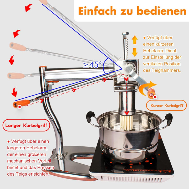 Nudelmaschine mit 8 Stahl-Formen | Ideal für Maccheroni, Fettuccine & Tagliolini | 30-Sekunden Schne