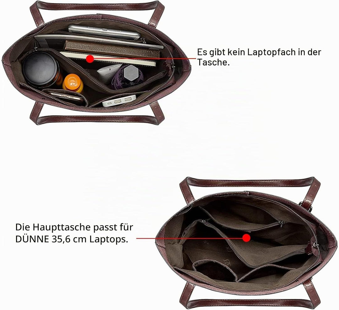 S-ZONE Damen Echtleder Tasche Shopper Gross Tote Handtasche Henkeltasche (Kaffee), Kaffee