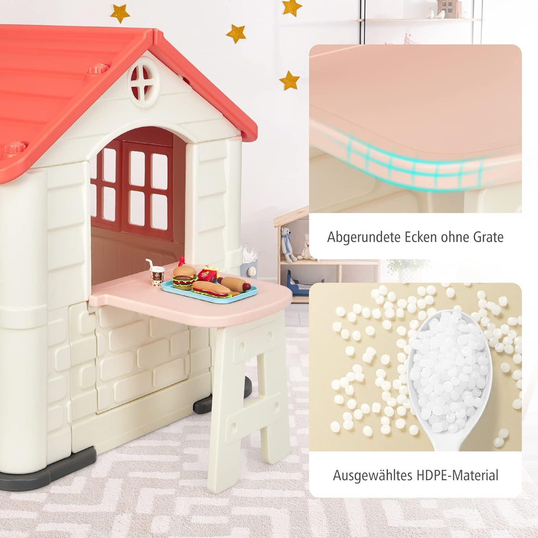 DREAMADE 164x124x132cm Spielhaus Kinder für drinnen und draussen, Kinderspielhaus mit Fenstern & Tür