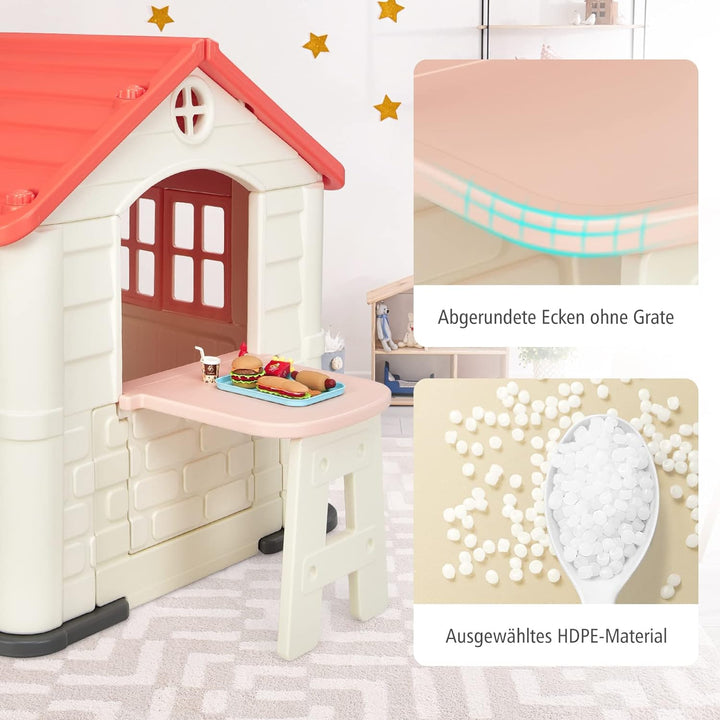 DREAMADE 164x124x132cm Spielhaus Kinder für drinnen und draussen, Kinderspielhaus mit Fenstern & Tür